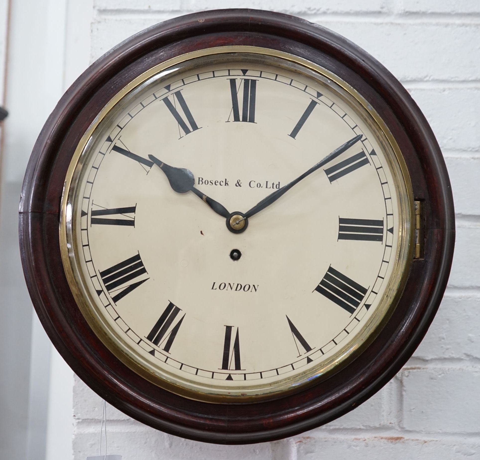 A Victorian mahogany fusee wall dial marked Boseck & Co. Ltd, London